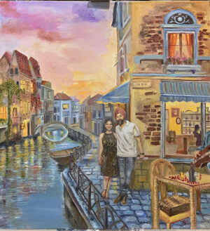 PORTRAITS WITH IMAGINARY VIEW FOR BACKGROUND.( Venice , a river view , Paris etc)