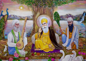 Guru Nanak Dev Ji  Sitting with Mardana and Bala Ji